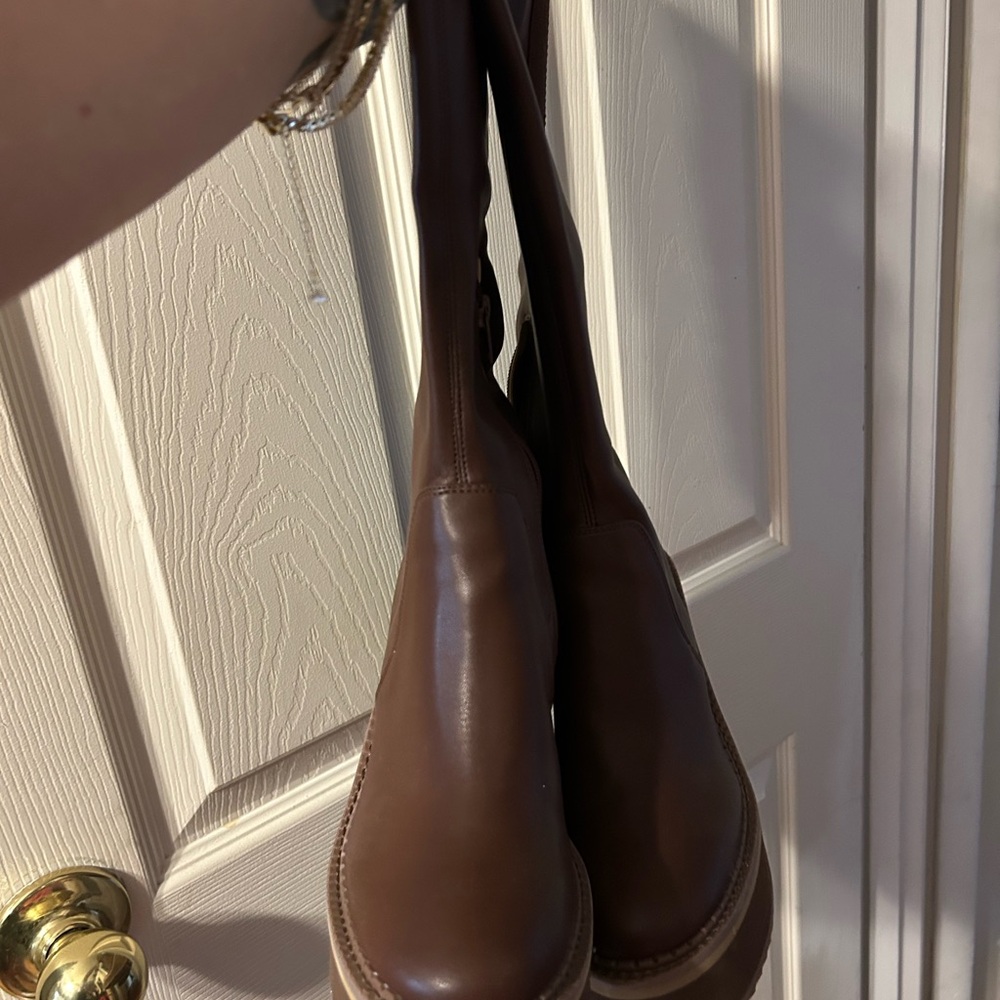 Never worn faux leather Brown Wedge Boots 7.5 - Picture 5 of 7